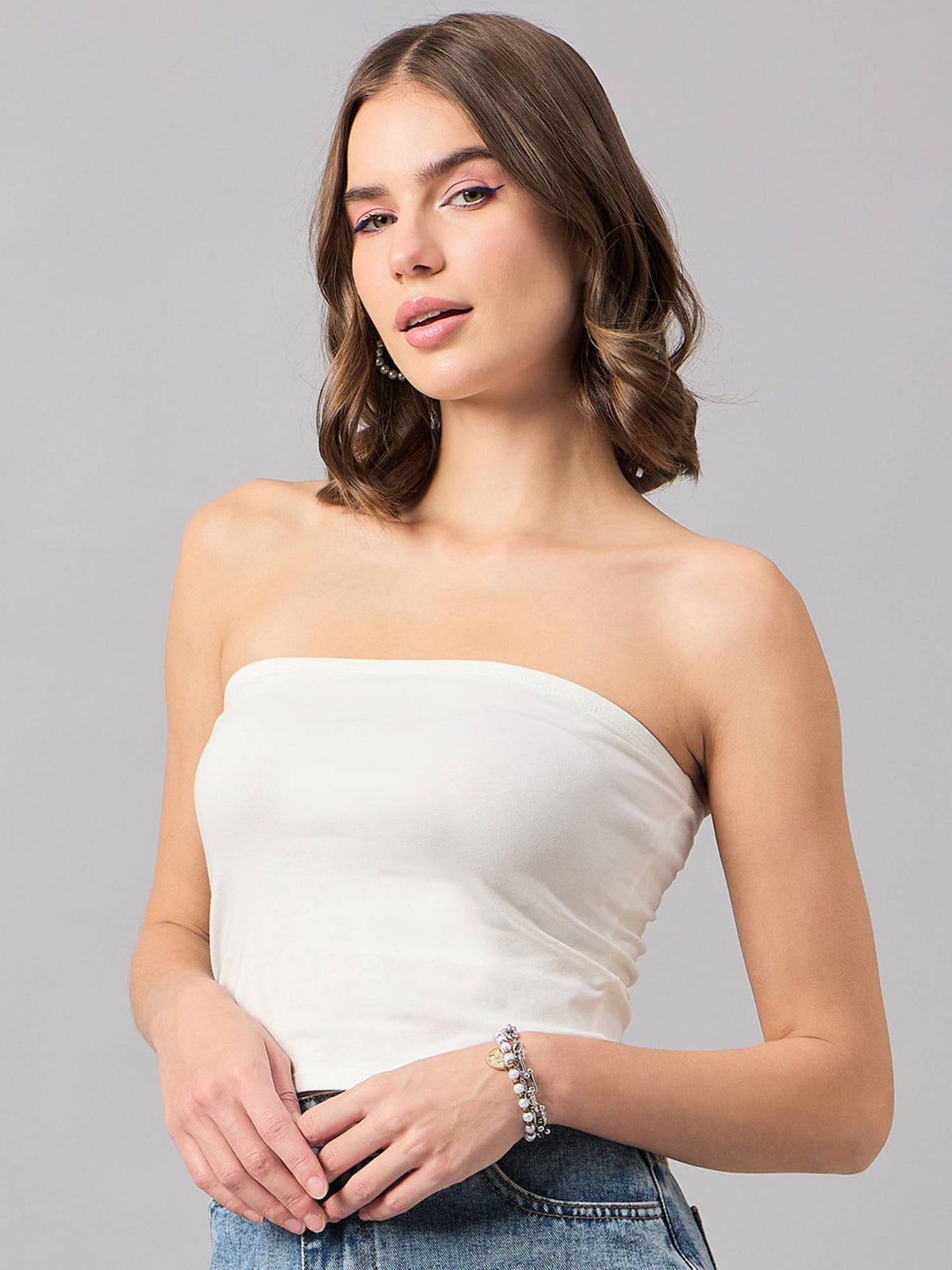Off White Women Cotton Tube Top | TT90 - view 1