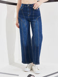 Blue Denim Mid Waist Solid/Plain Wide Leg Jeans | BG78 - view 1