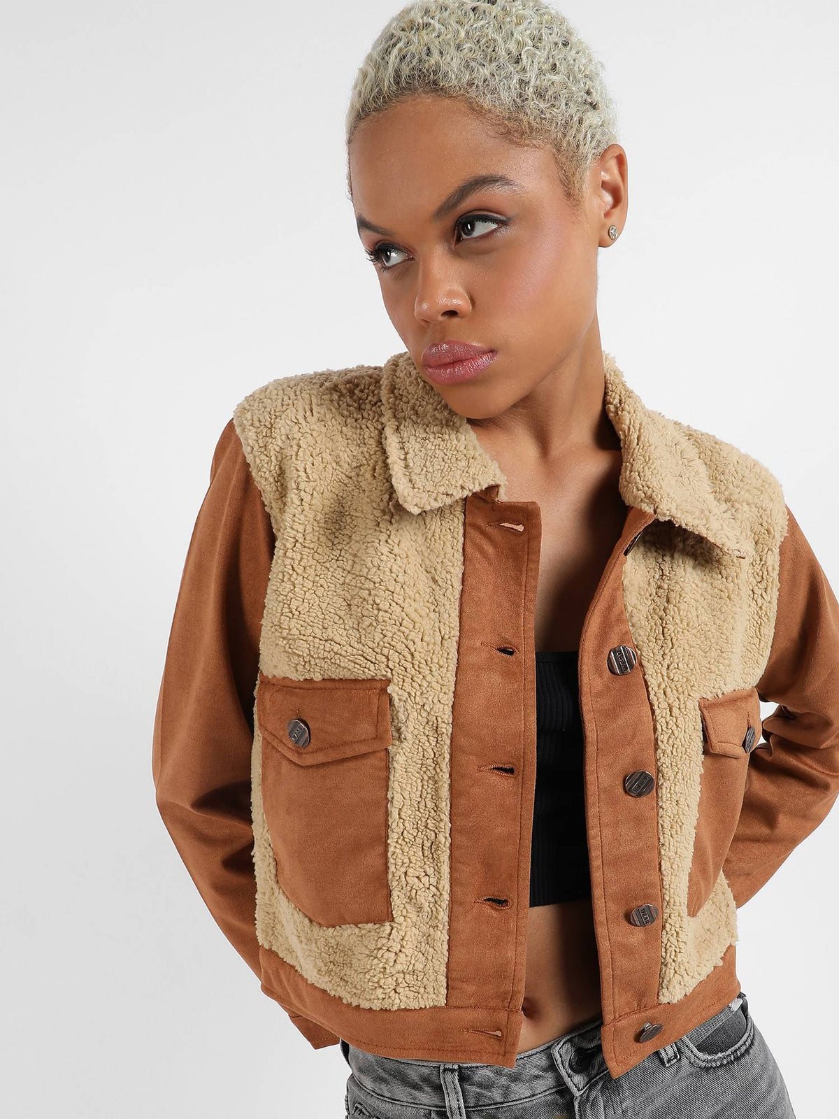 Womens Contrast Sherpa Jacket | JC78 - view 1