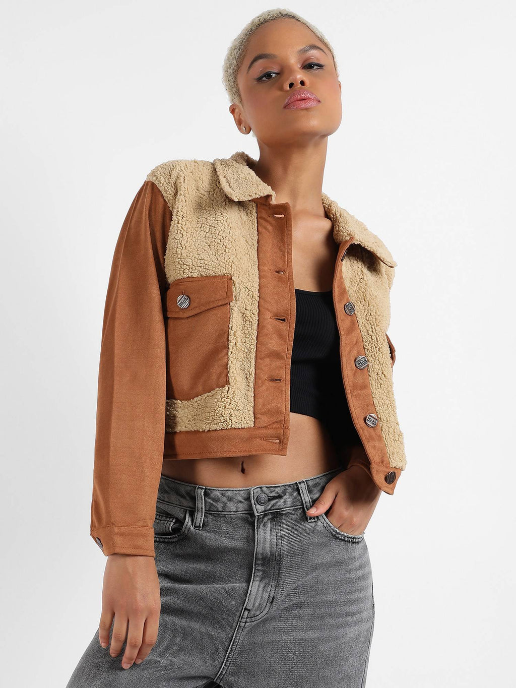 Womens Contrast Sherpa Jacket | JC78 - view 2