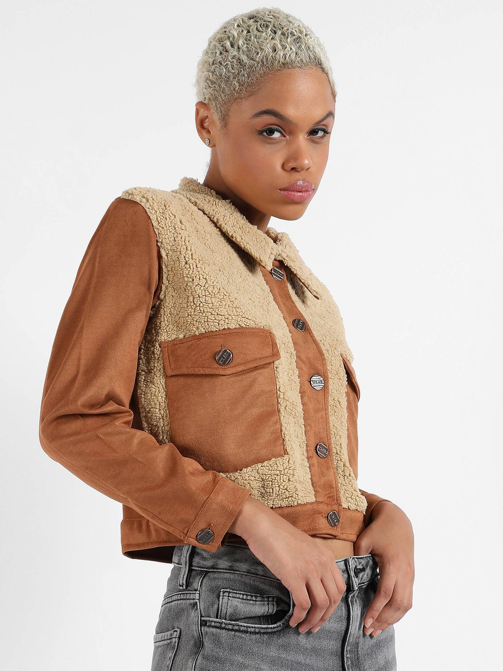 Womens Contrast Sherpa Jacket | JC78 - view 3