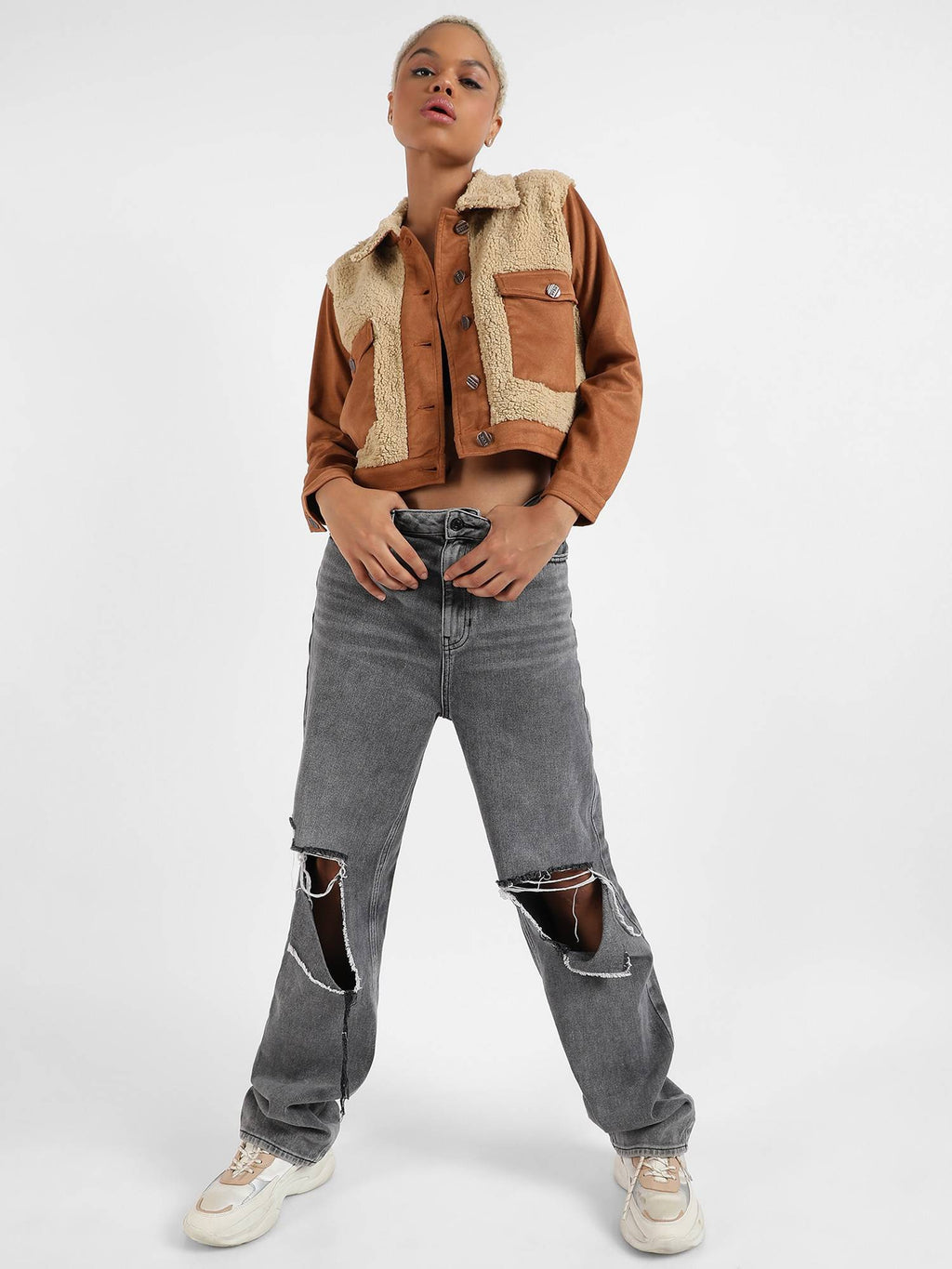 Womens Contrast Sherpa Jacket | JC78 - view 5