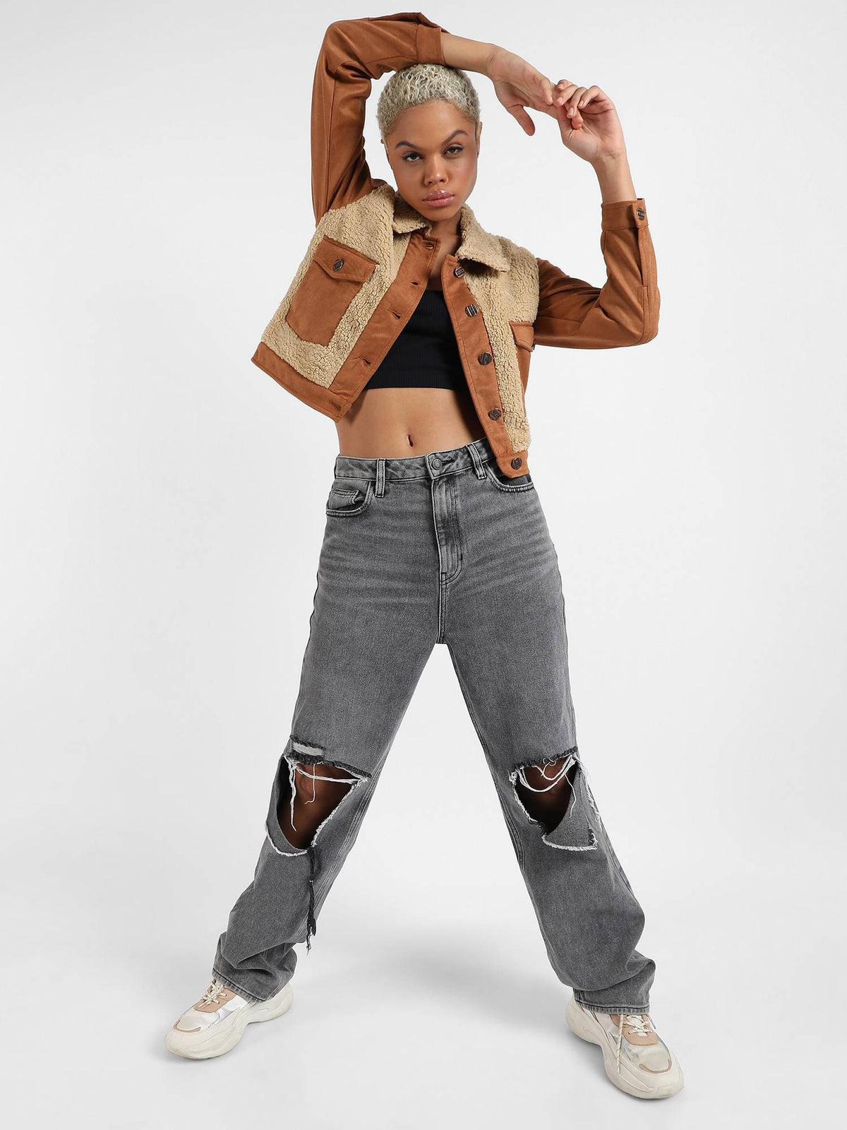 Womens Contrast Sherpa Jacket | JC78 - view 6