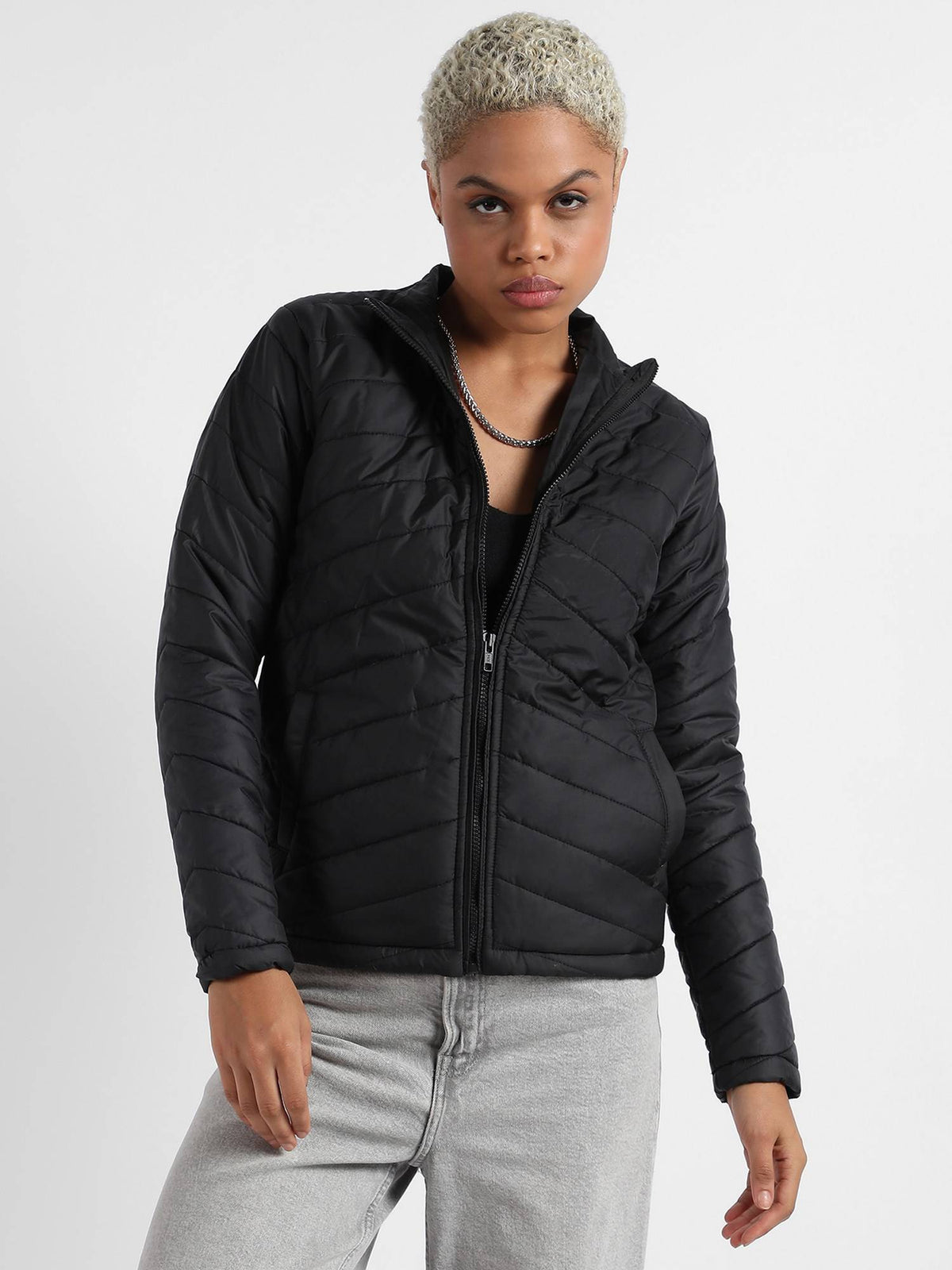 Womens Quilted Puffer Jacket With Zip Closure | JC78 - view 1