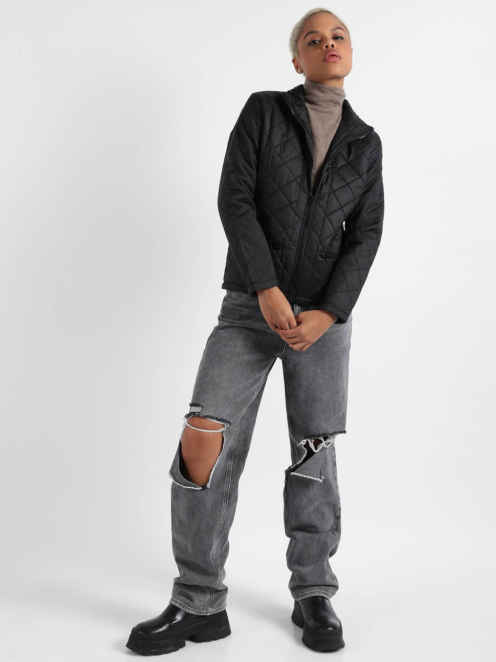 Womens Quilted Puffer Jacket With Zip Closure | JC78 - view 4
