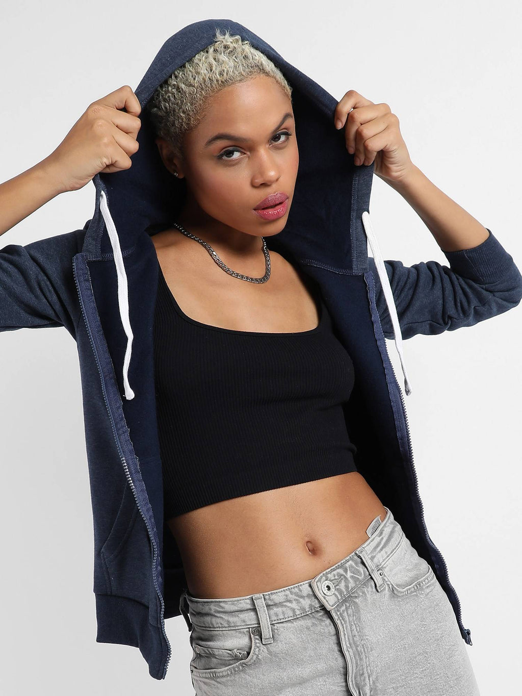 Womens Zip-Front Hoodie With Contrast Drawstring | HD56 - view 1