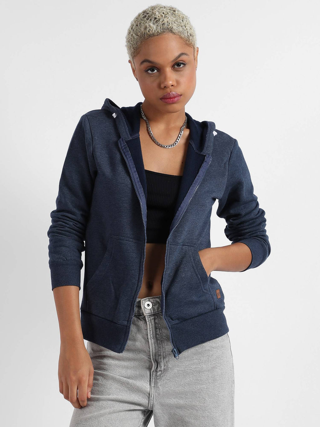 Womens Zip-Front Hoodie With Contrast Drawstring | HD56 - view 2