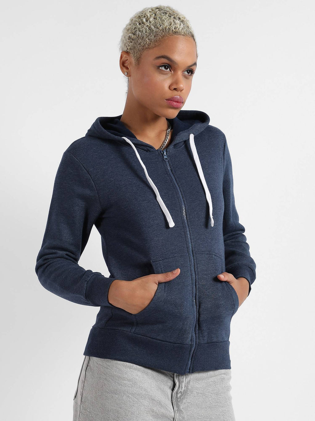 Womens Zip-Front Hoodie With Contrast Drawstring | HD56 - view 3
