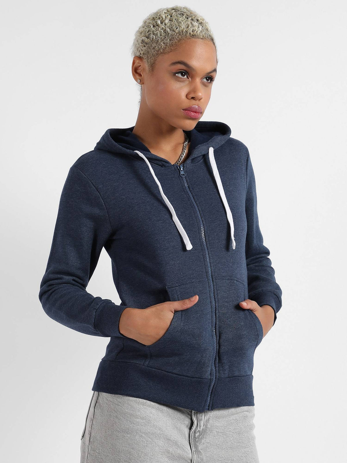 Womens Zip-Front Hoodie With Contrast Drawstring | HD56 - view 3