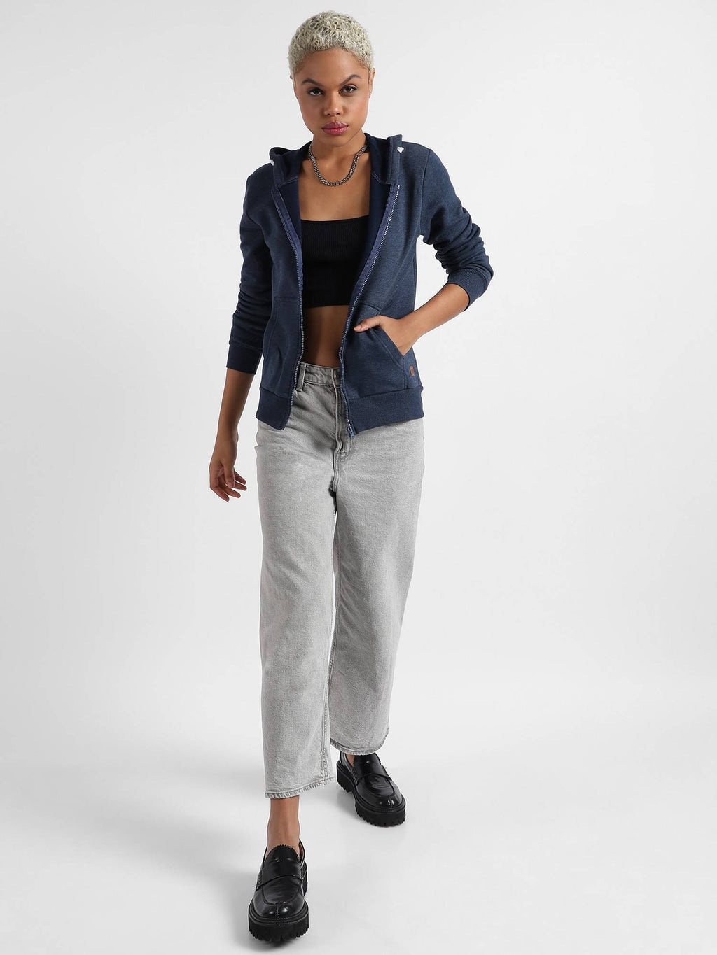 Womens Zip-Front Hoodie With Contrast Drawstring | HD56 - view 5