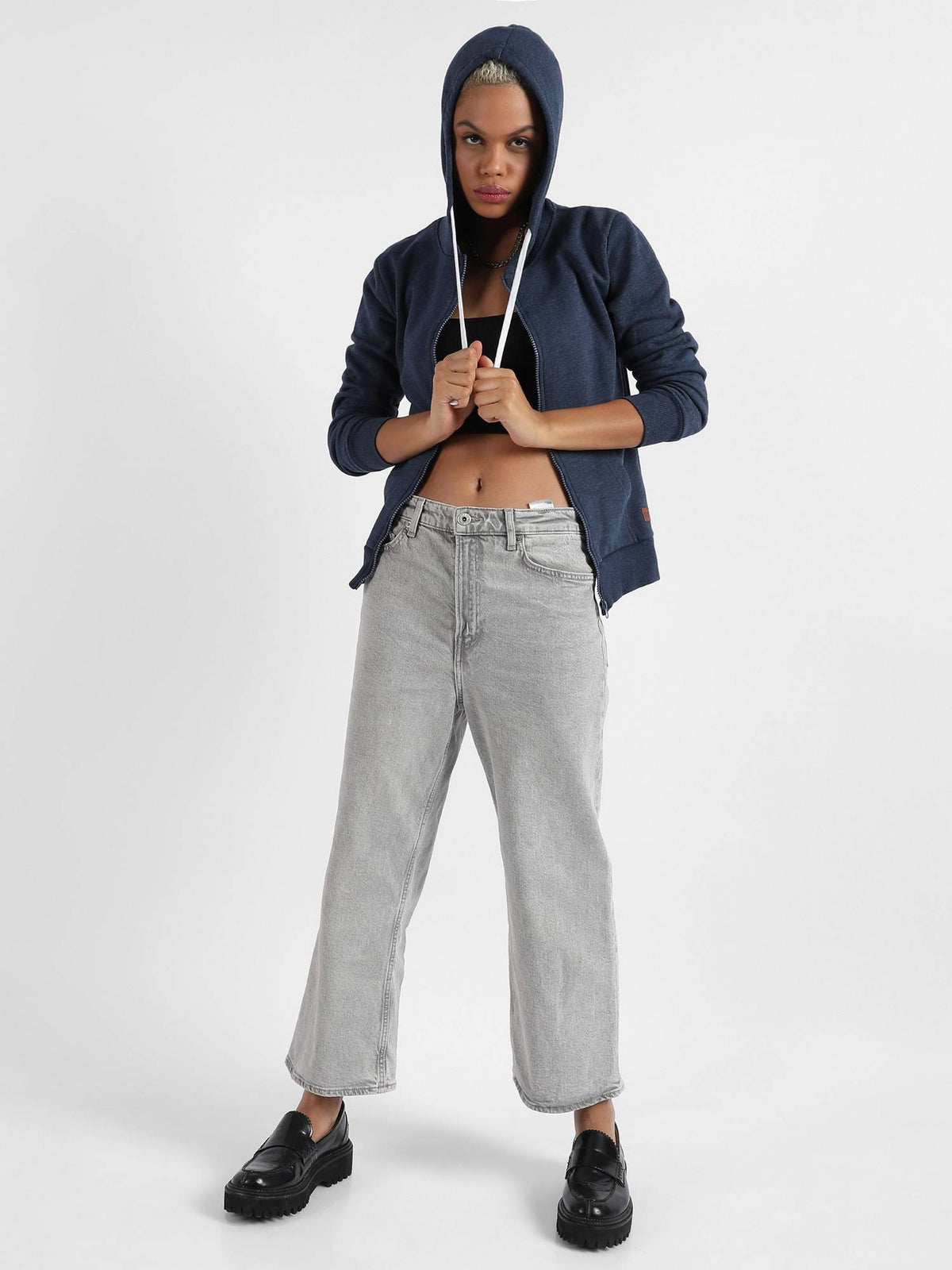 Womens Zip-Front Hoodie With Contrast Drawstring | HD56 - view 6