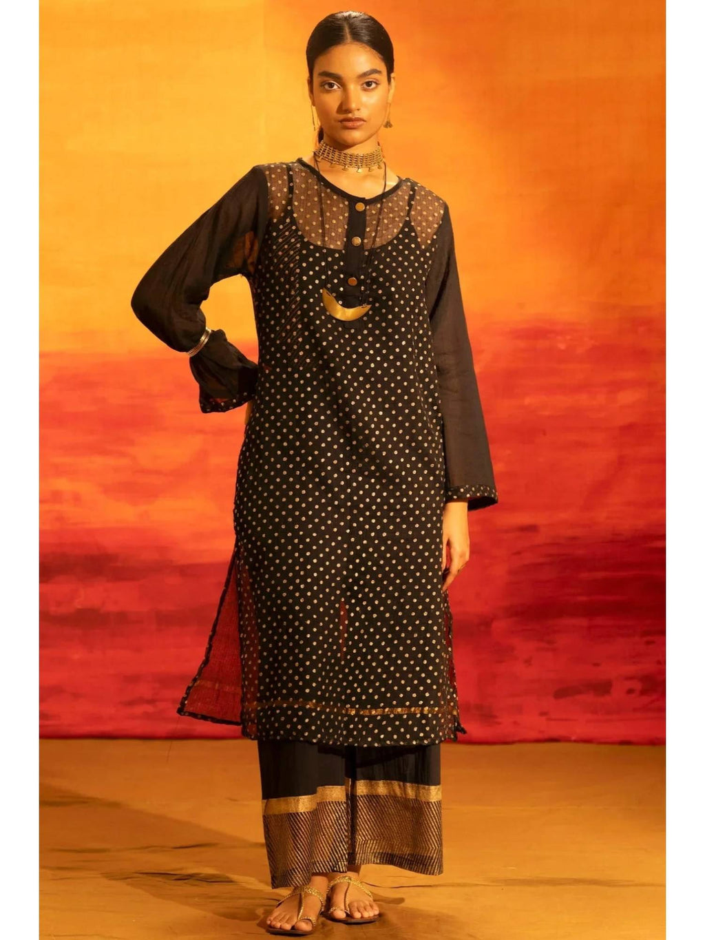Illume Rivet Black Kota Kurta with Slip | KDG - view 1