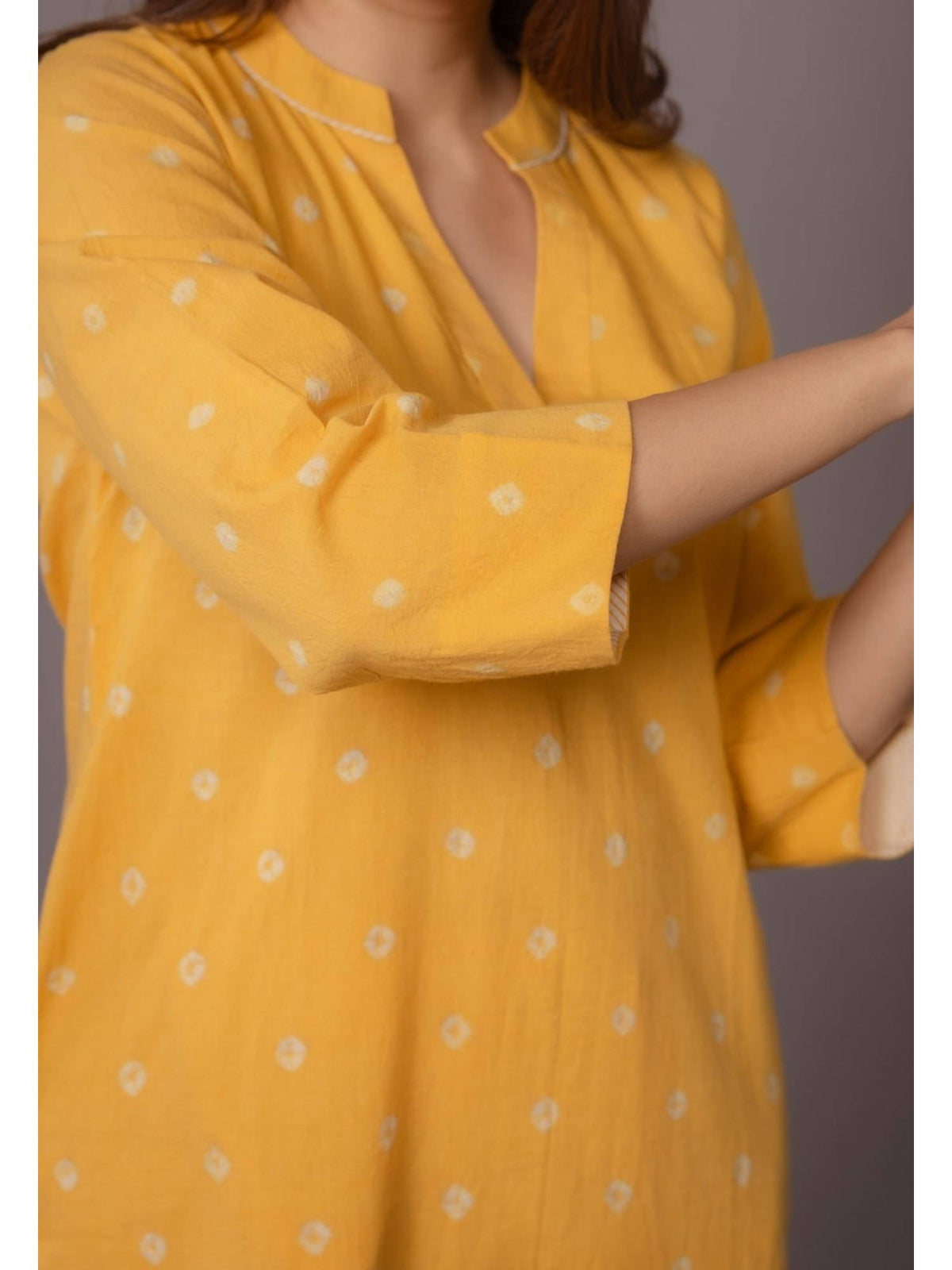 Tanya Yellow Bandhani Cotton Straight Kurta | FY93 - view 2