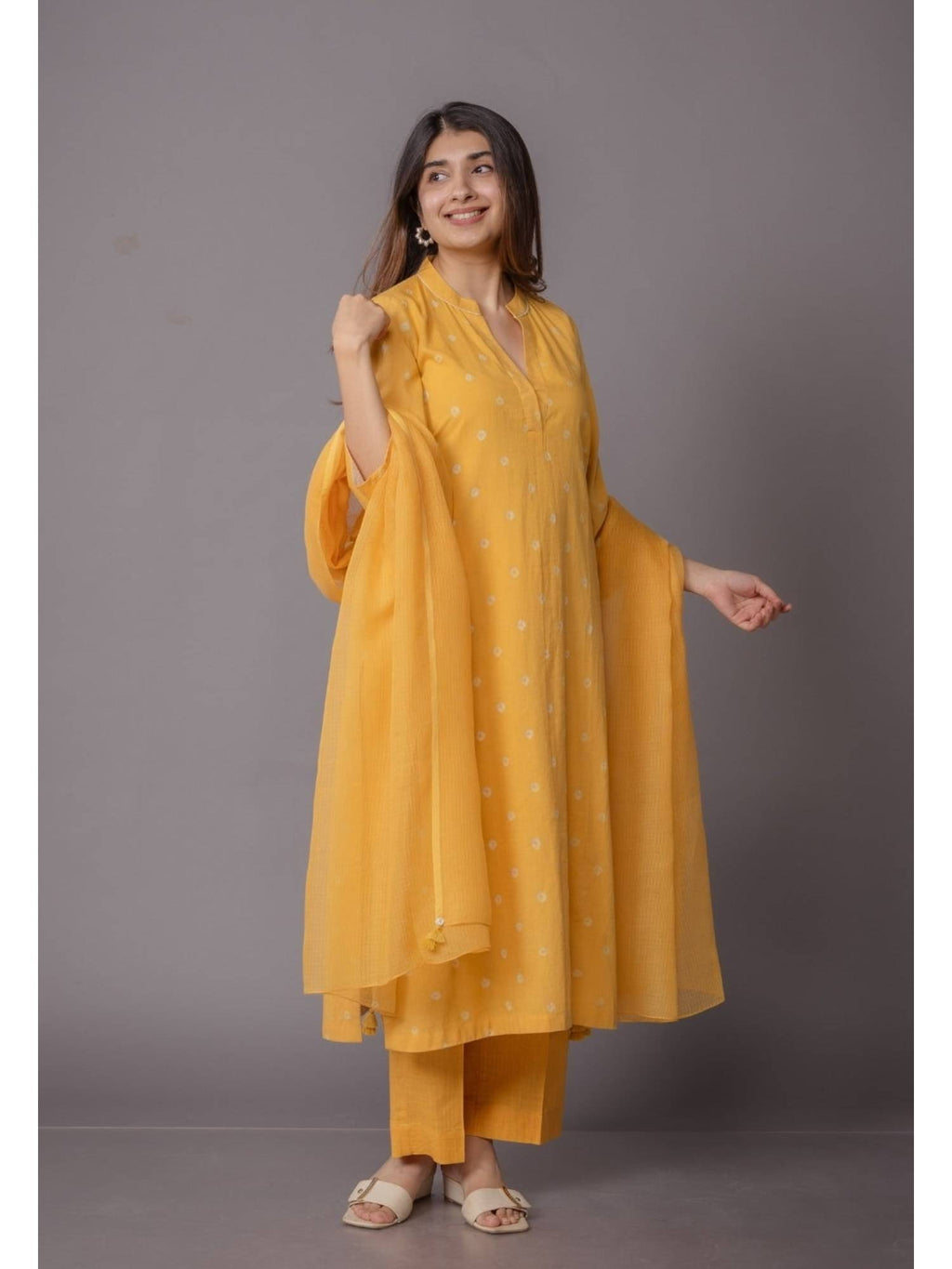 Tanya Yellow Bandhani Cotton Straight Kurta | FY93 - view 4