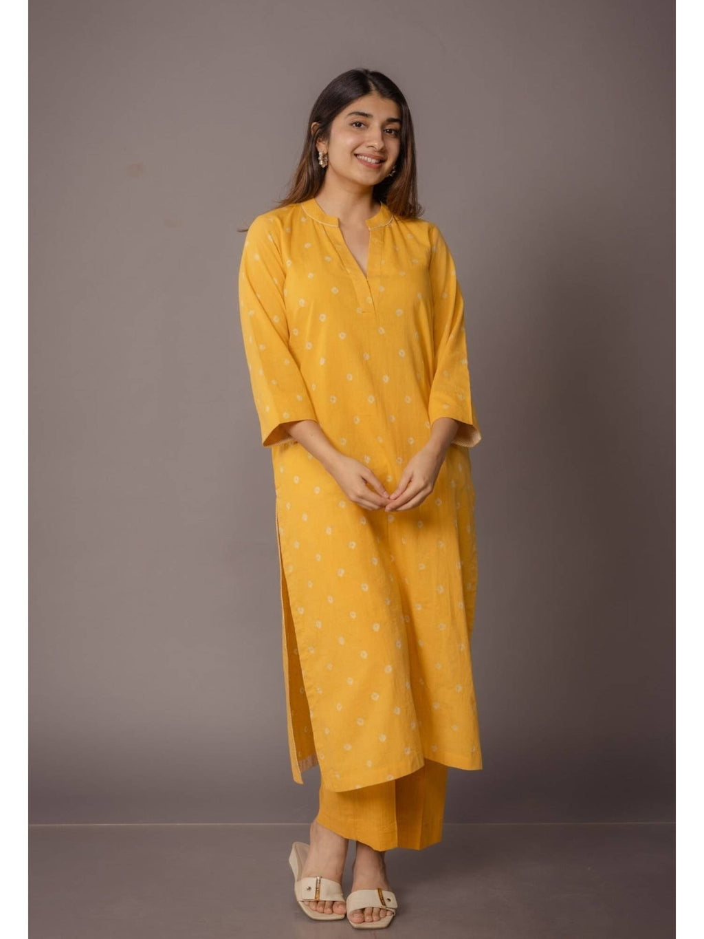 Tanya Yellow Bandhani Cotton Straight Kurta | FY93 - view 5