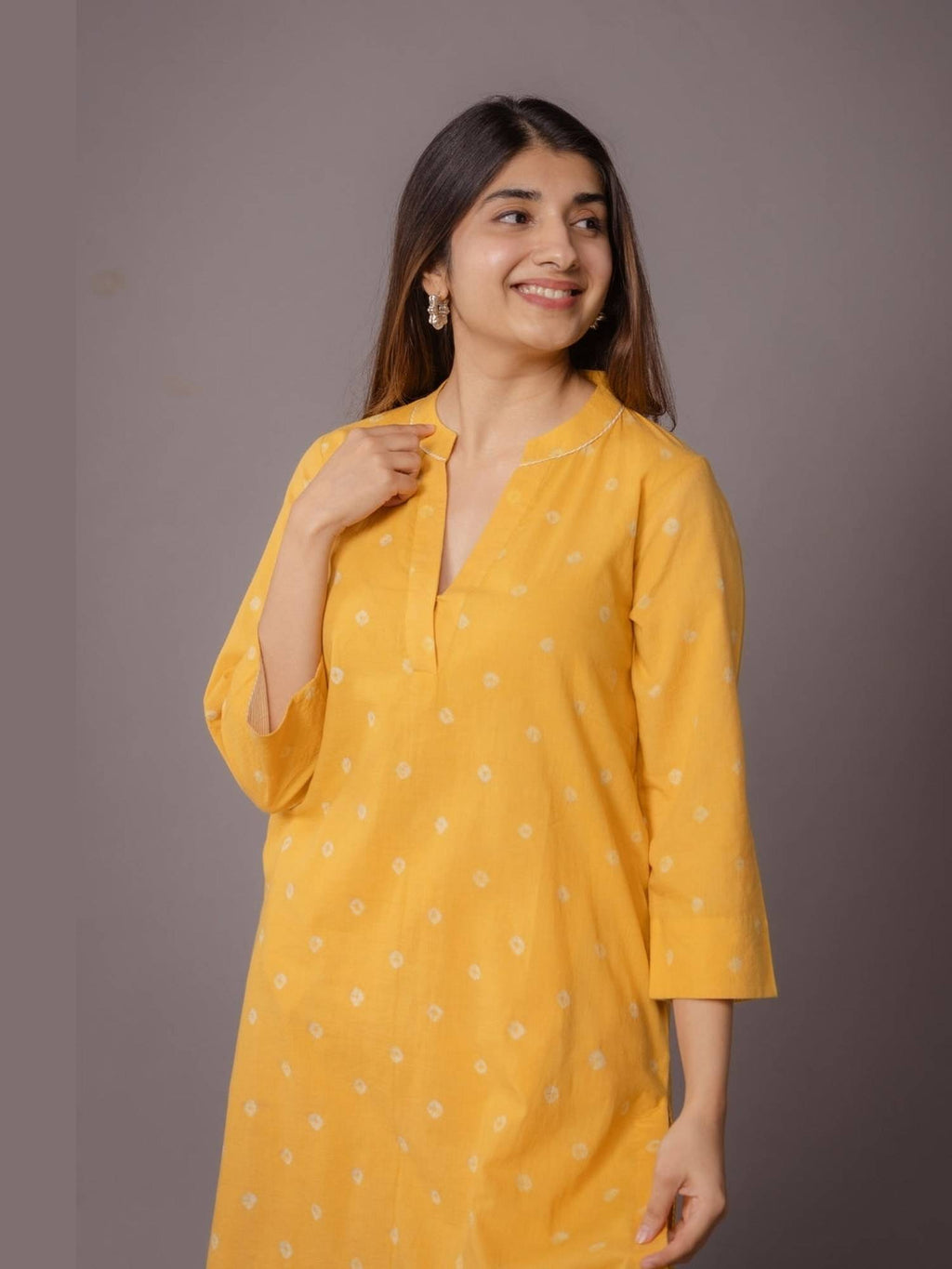 Tanya Yellow Bandhani Cotton Straight Kurta | FY93 - view 6