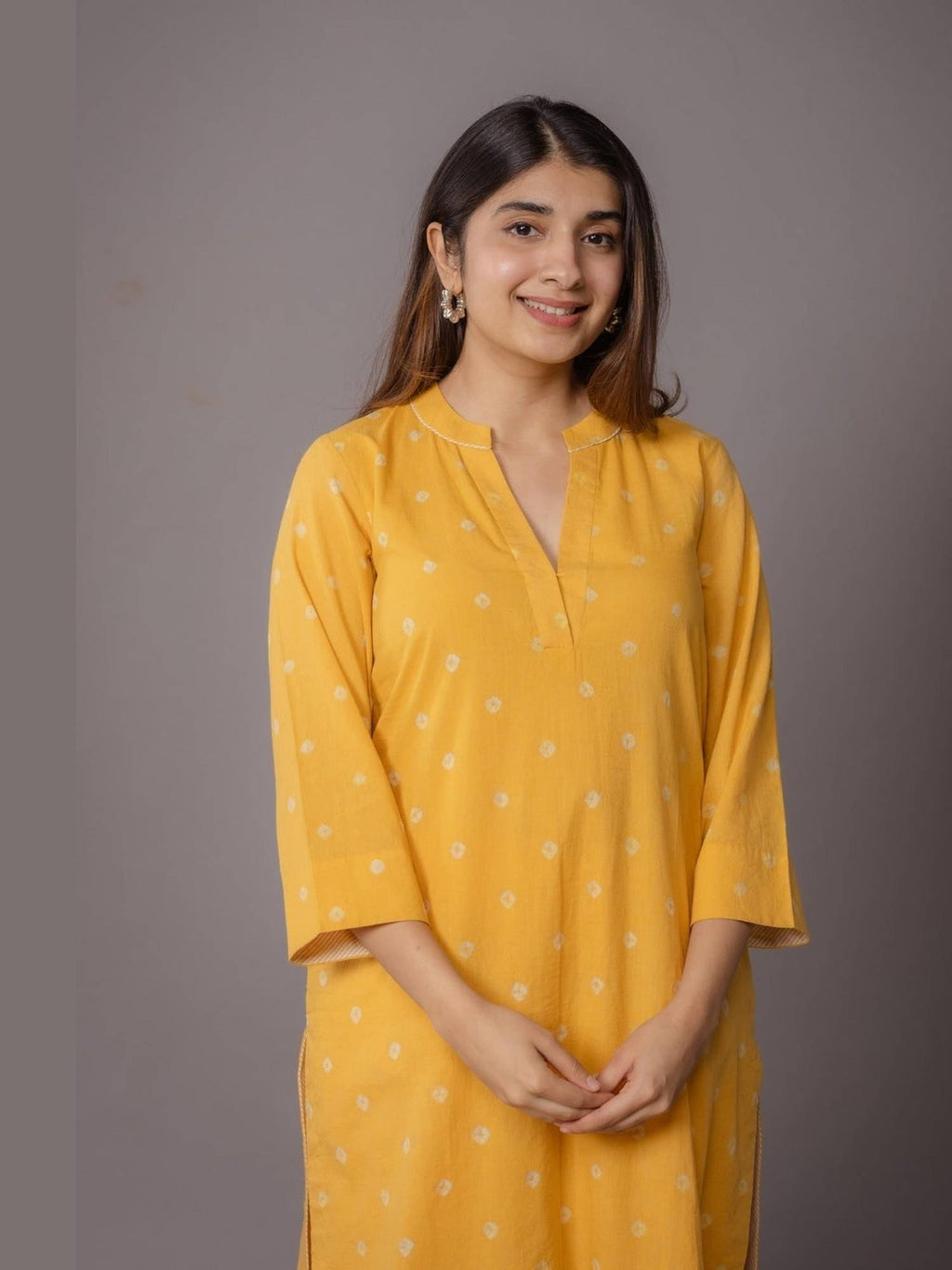 Tanya Yellow Bandhani Cotton Straight Kurta | KDG - view 7