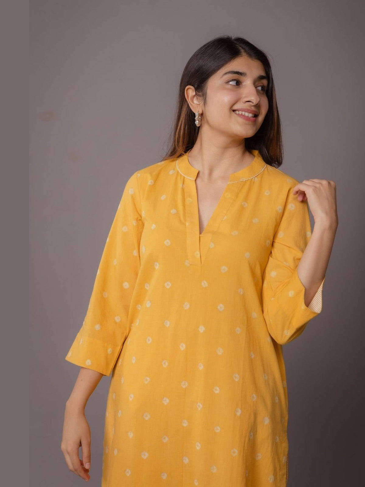 Tanya Yellow Bandhani Cotton Straight Kurta | FY93 - view 8