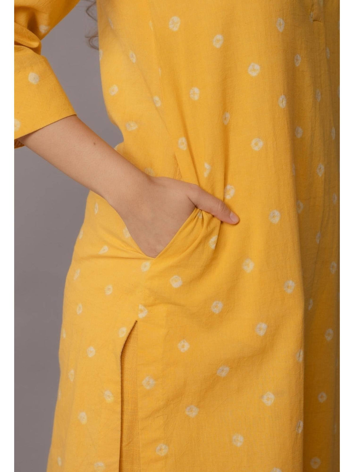 Tanya Yellow Bandhani Cotton Straight Kurta | KDG - view 9