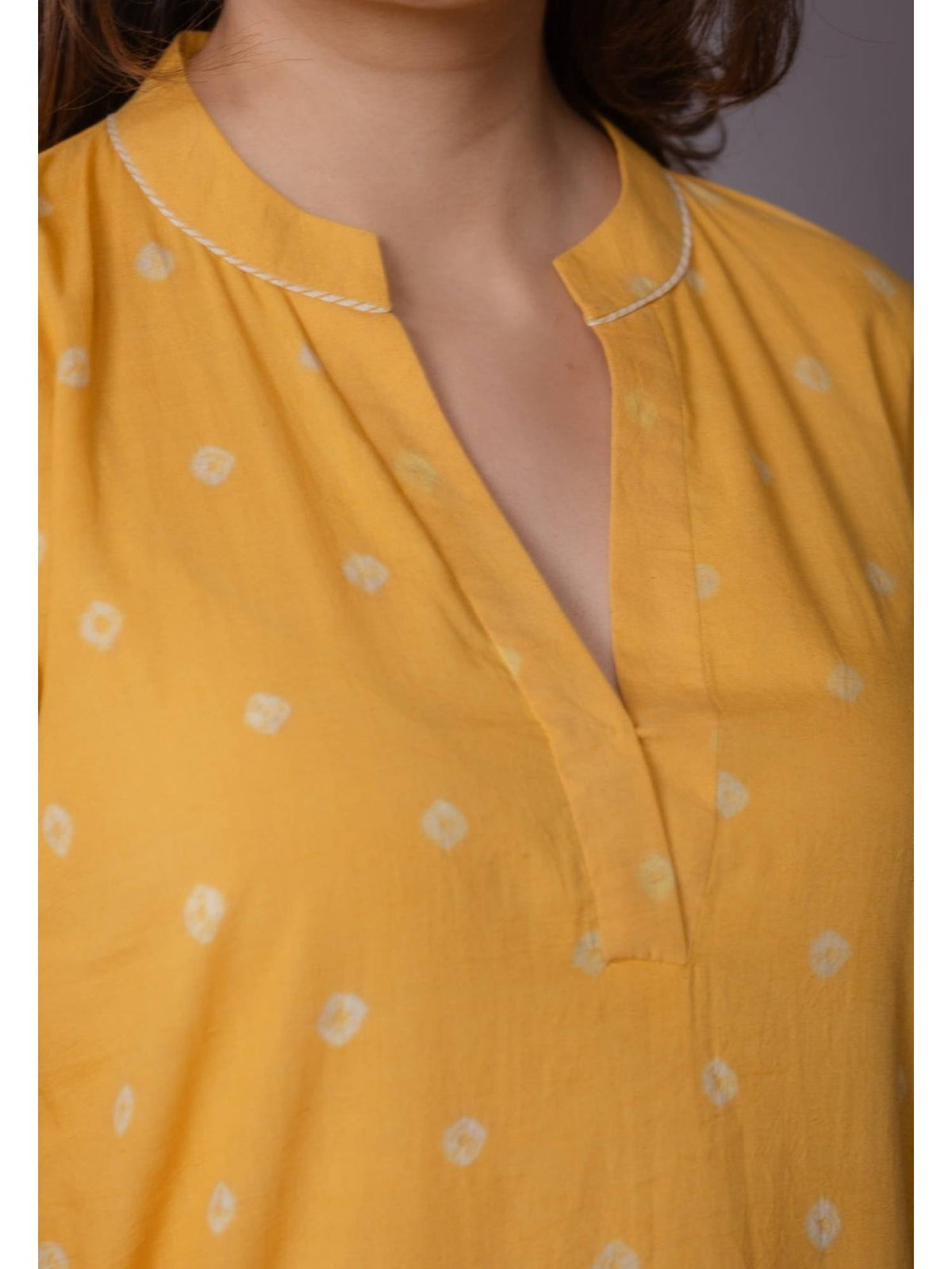 Tanya Yellow Bandhani Cotton Straight Kurta | KDG - view 10