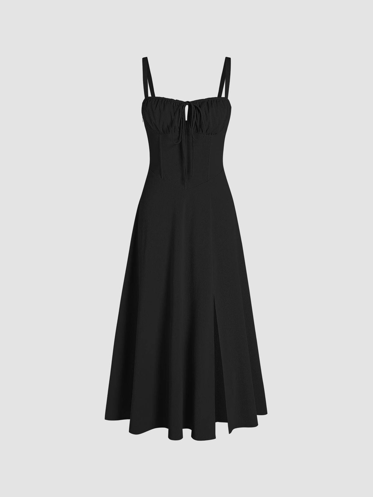 Square Neck Bowknot Corset Ruffle Split Cami Maxi Dress | D56 - view 1