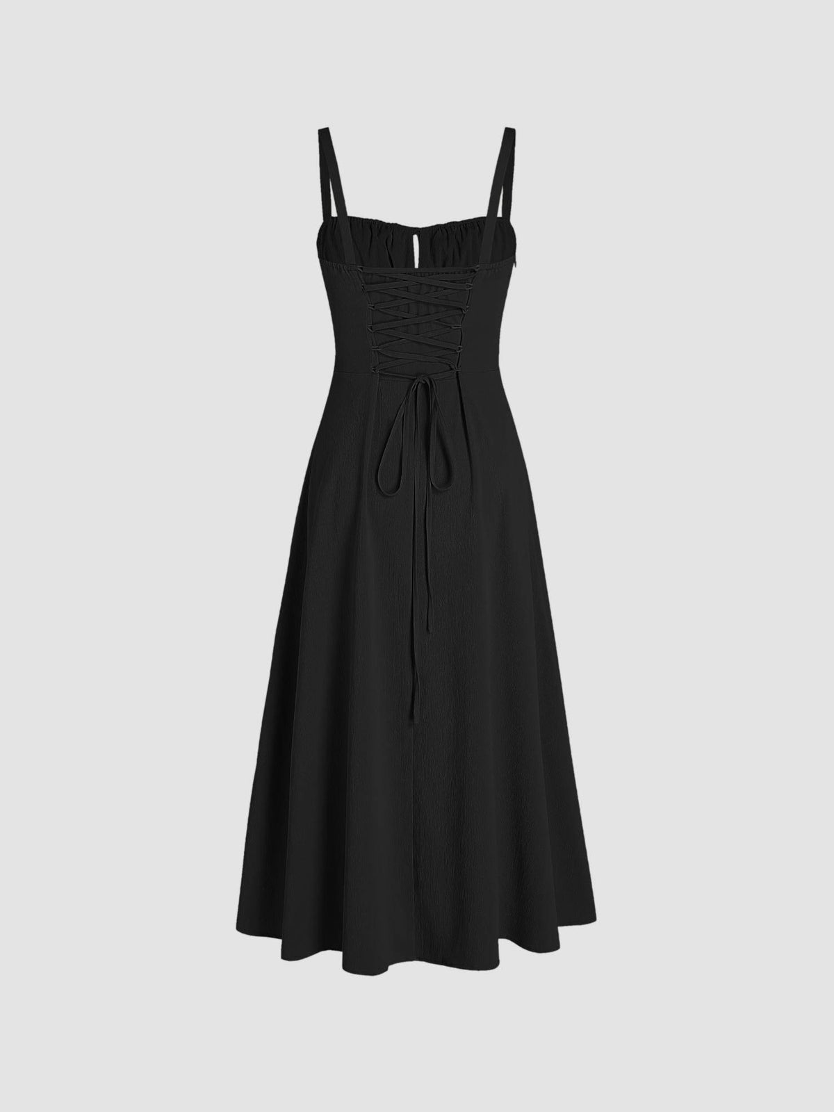 Square Neck Bowknot Corset Ruffle Split Cami Maxi Dress | D56 - view 6