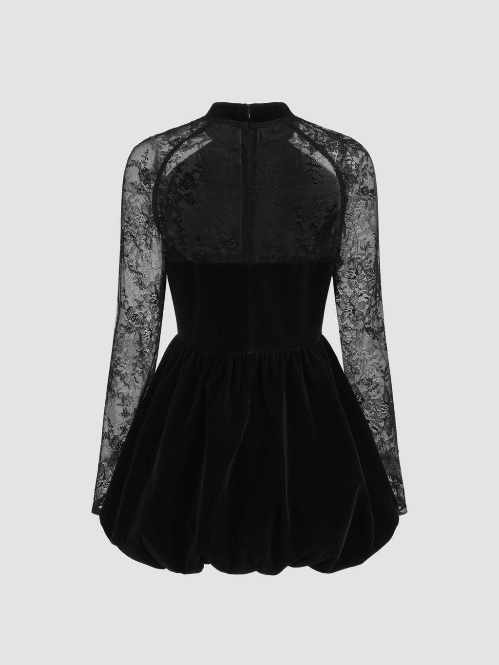 Velvet Mandarin Collar Bubble Hem Lace Mini Dress | D56 - view 10