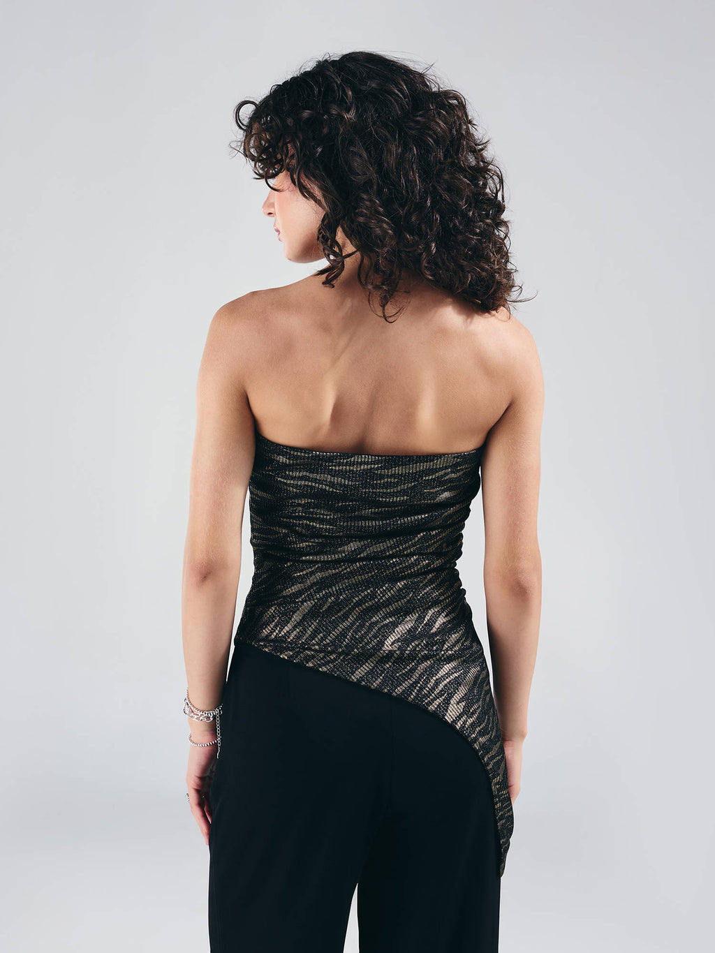 Black Bandeau Style Asymmetric Hem Strapless Top | TT90 - view 2