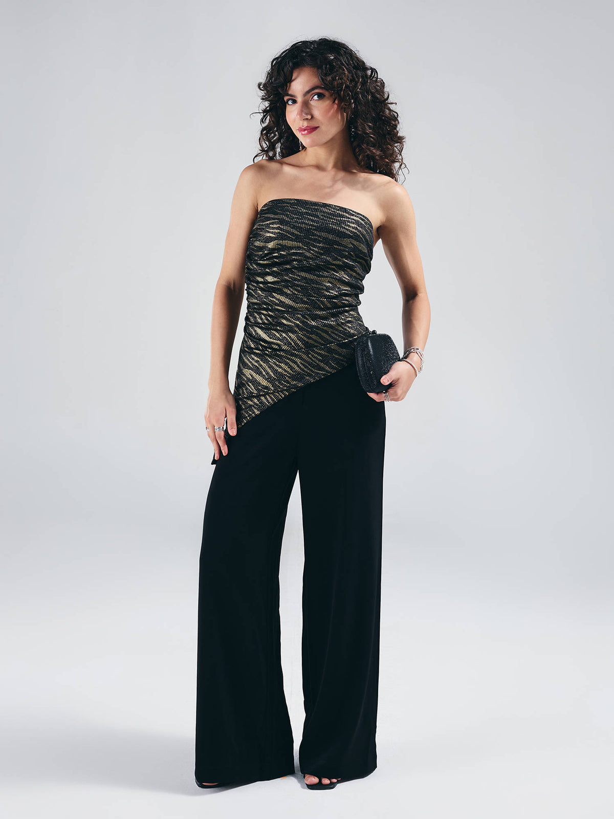 Black Bandeau Style Asymmetric Hem Strapless Top | TT90 - view 5