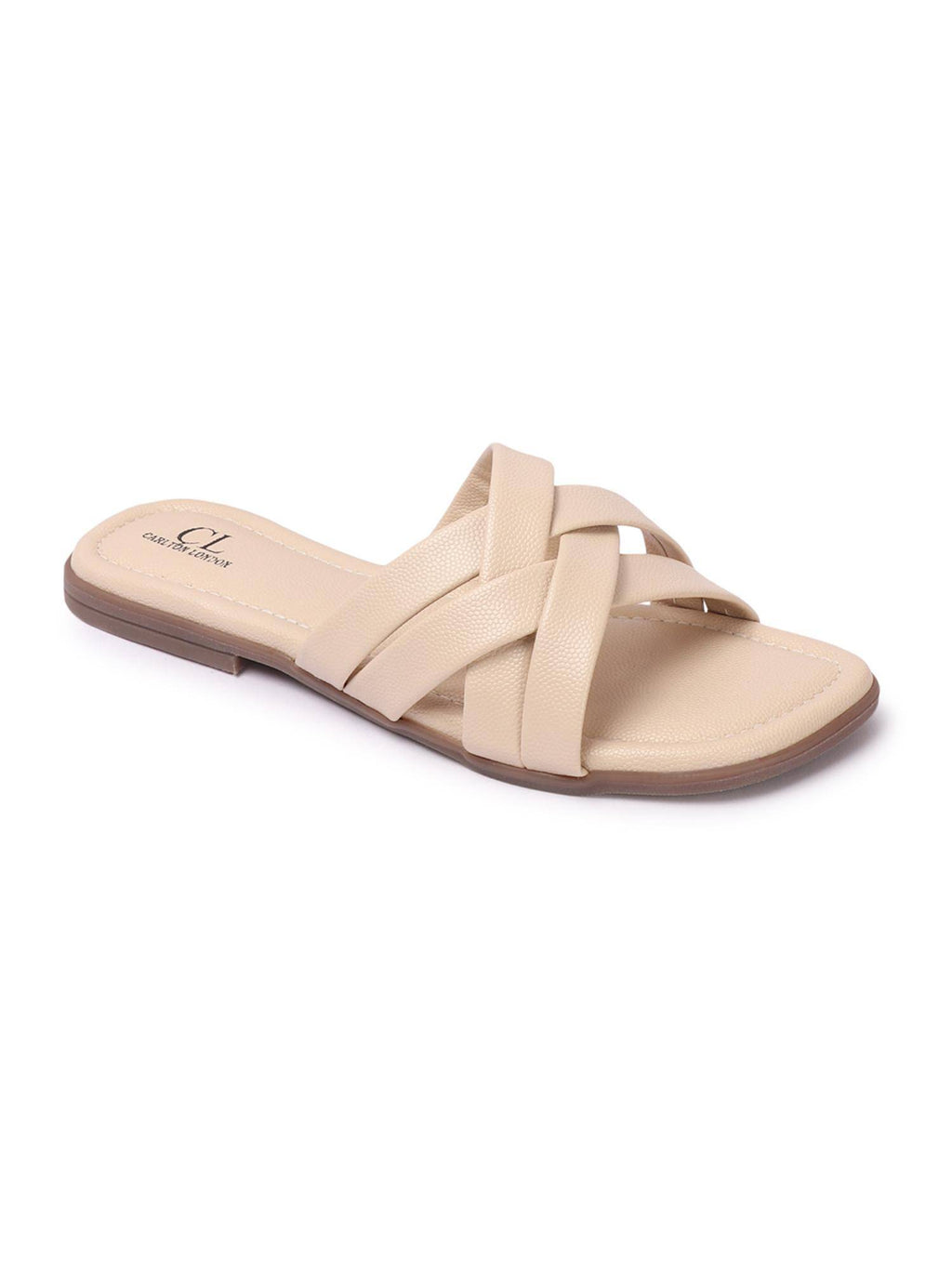 Womens Slip-On Cream Solid Open Toe Flats | F61 - view 4