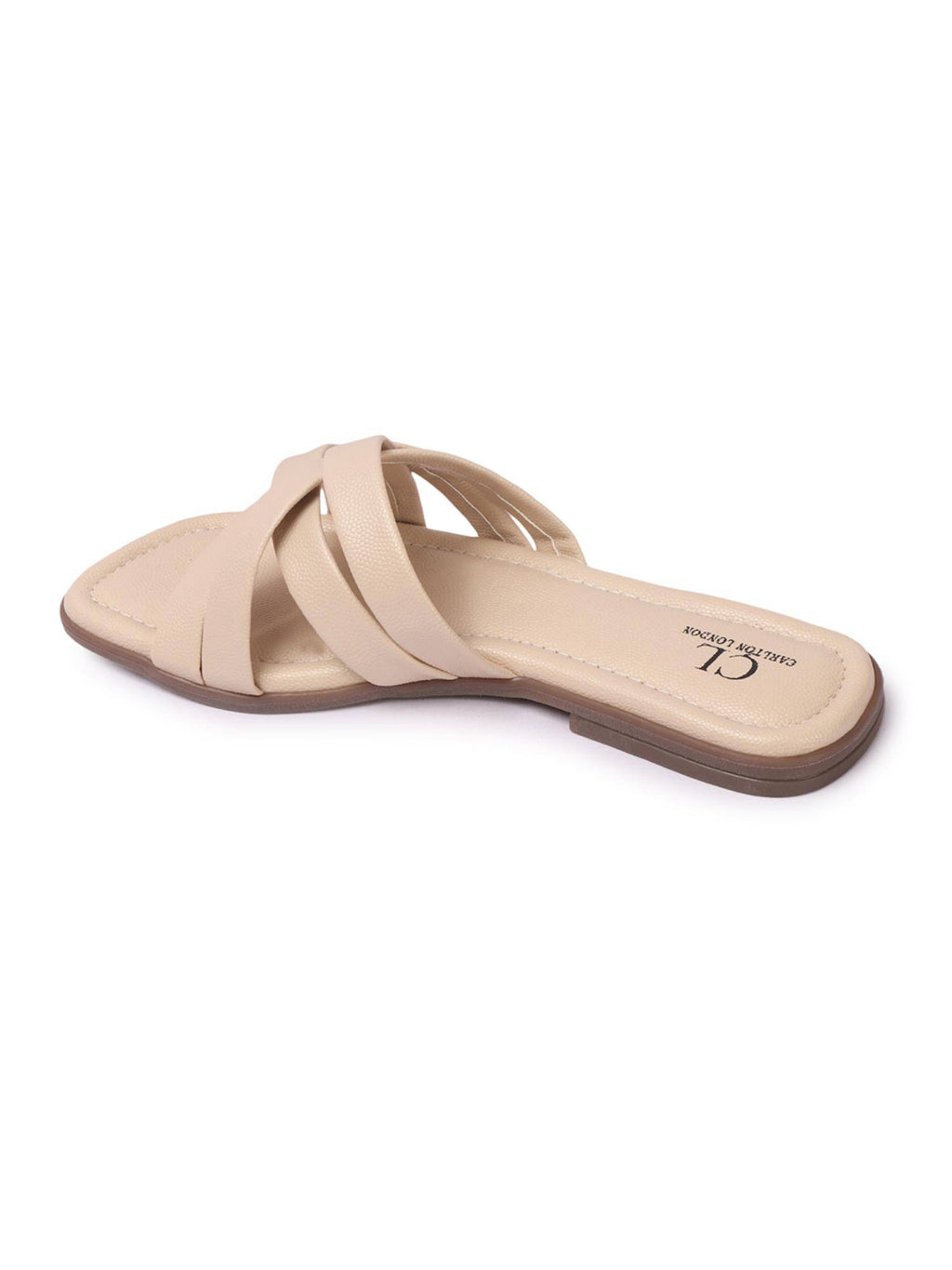 Womens Slip-On Cream Solid Open Toe Flats | F61 - view 6
