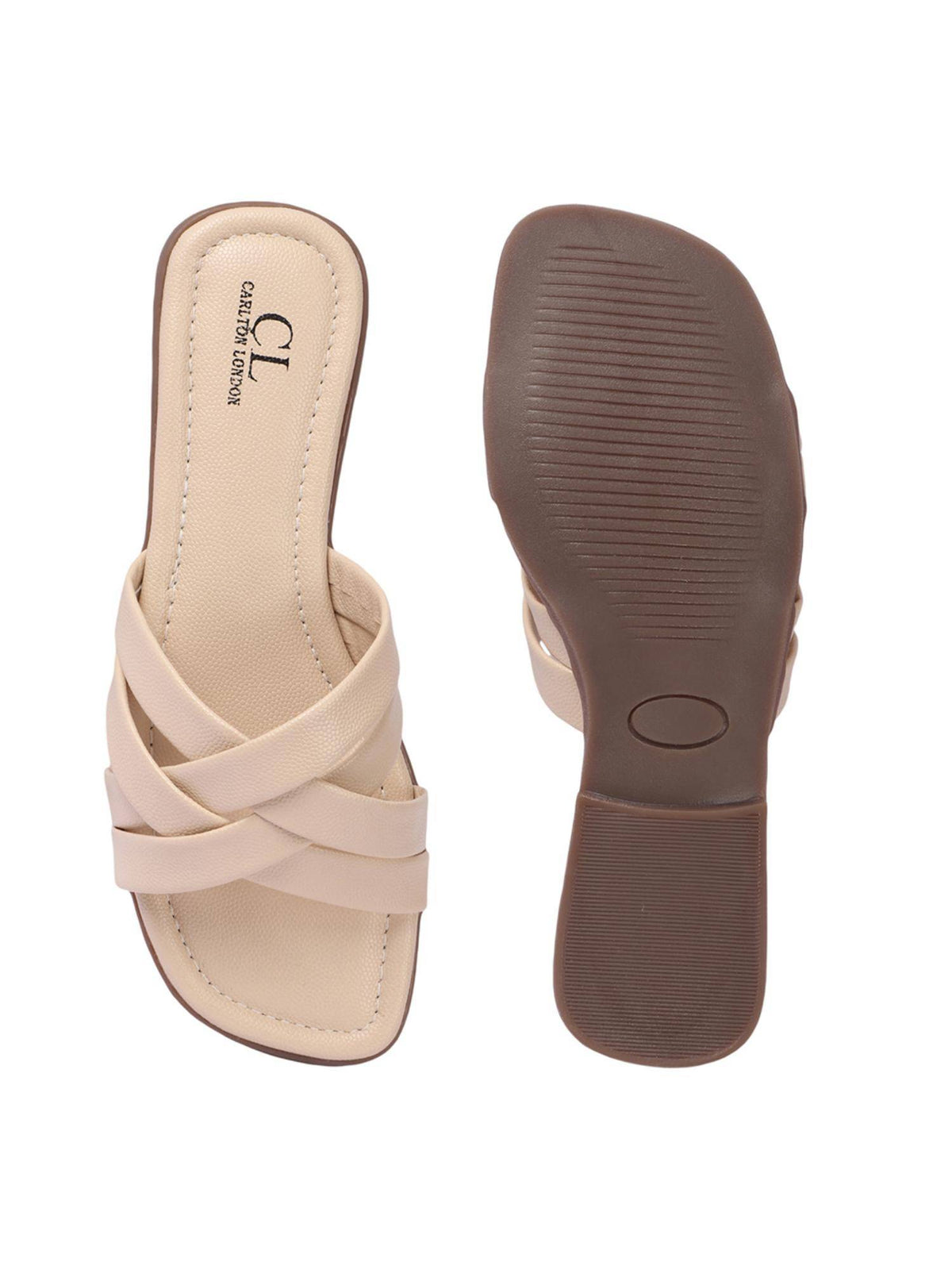 Womens Slip-On Cream Solid Open Toe Flats | F61 - view 7