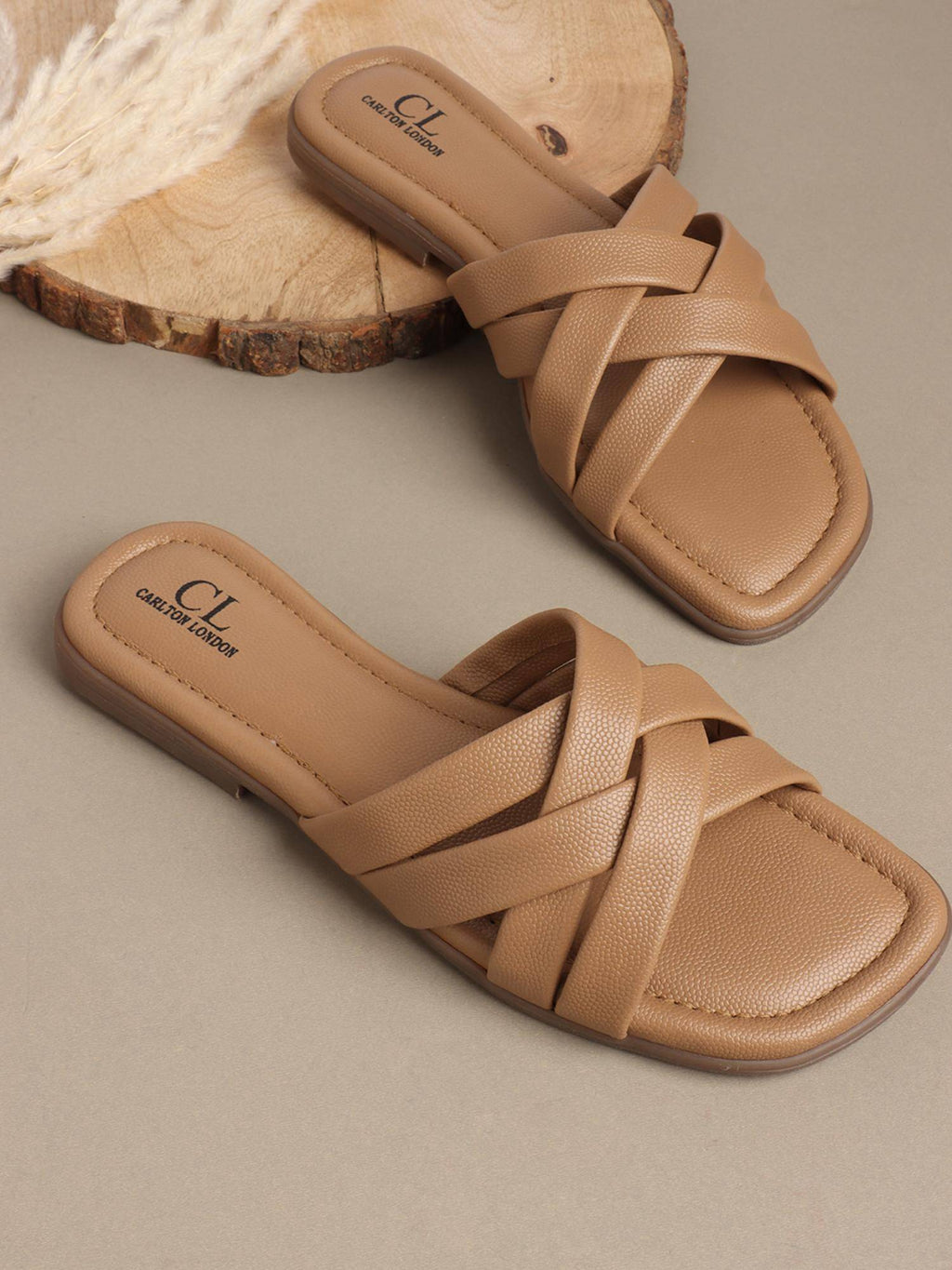 Womens Slip-On Cream Solid Open Toe Flats | F61 - view 19