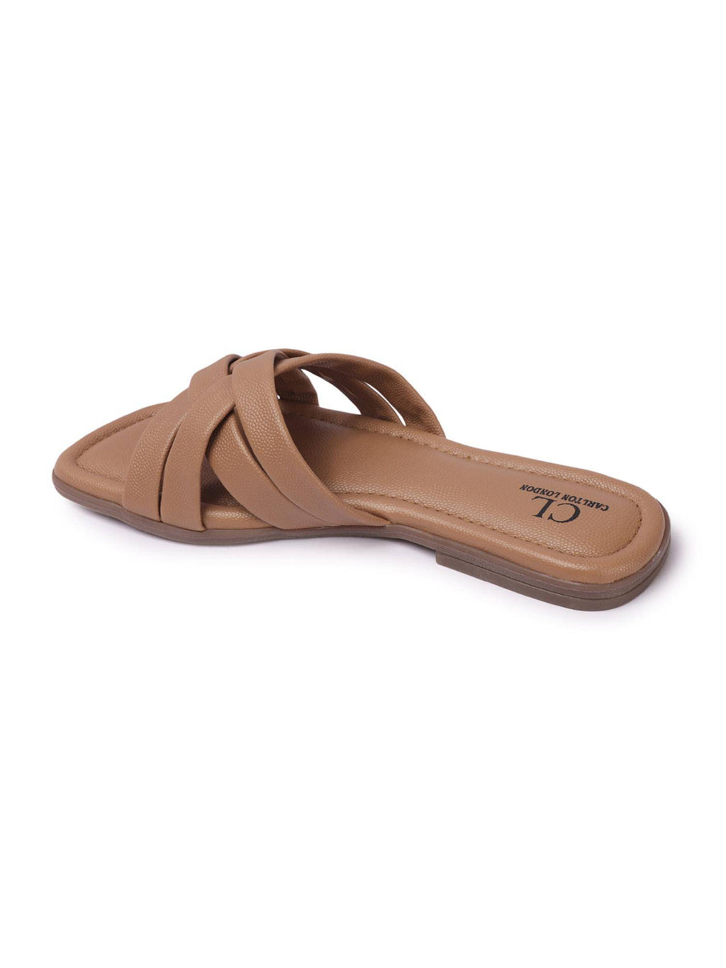 Womens Slip-On Taupe Solid Open Toe Flats | F61 - view 6