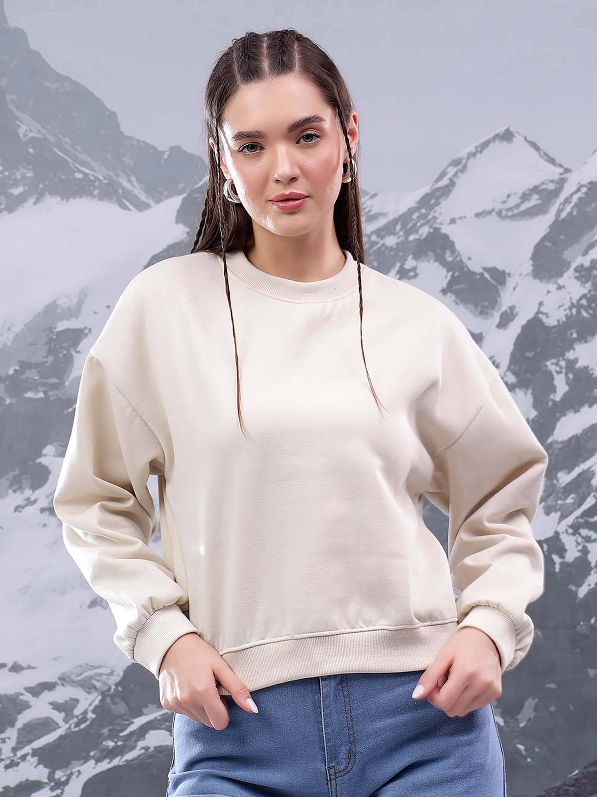Women Fleece Solid Pattern with Classic Crew Neck Sweatshirt | SS90 - view 21