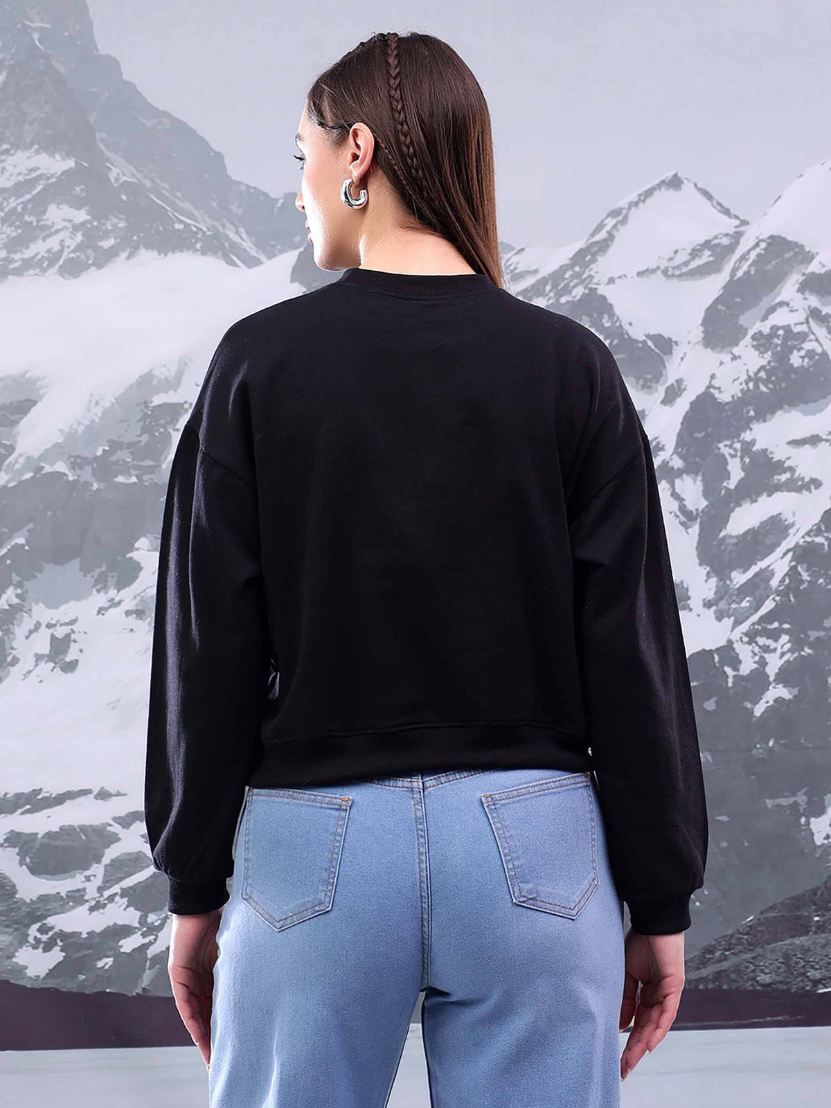 Women Fleece Solid Pattern with Classic Crew Neck Sweatshirt | SS90 - view 5
