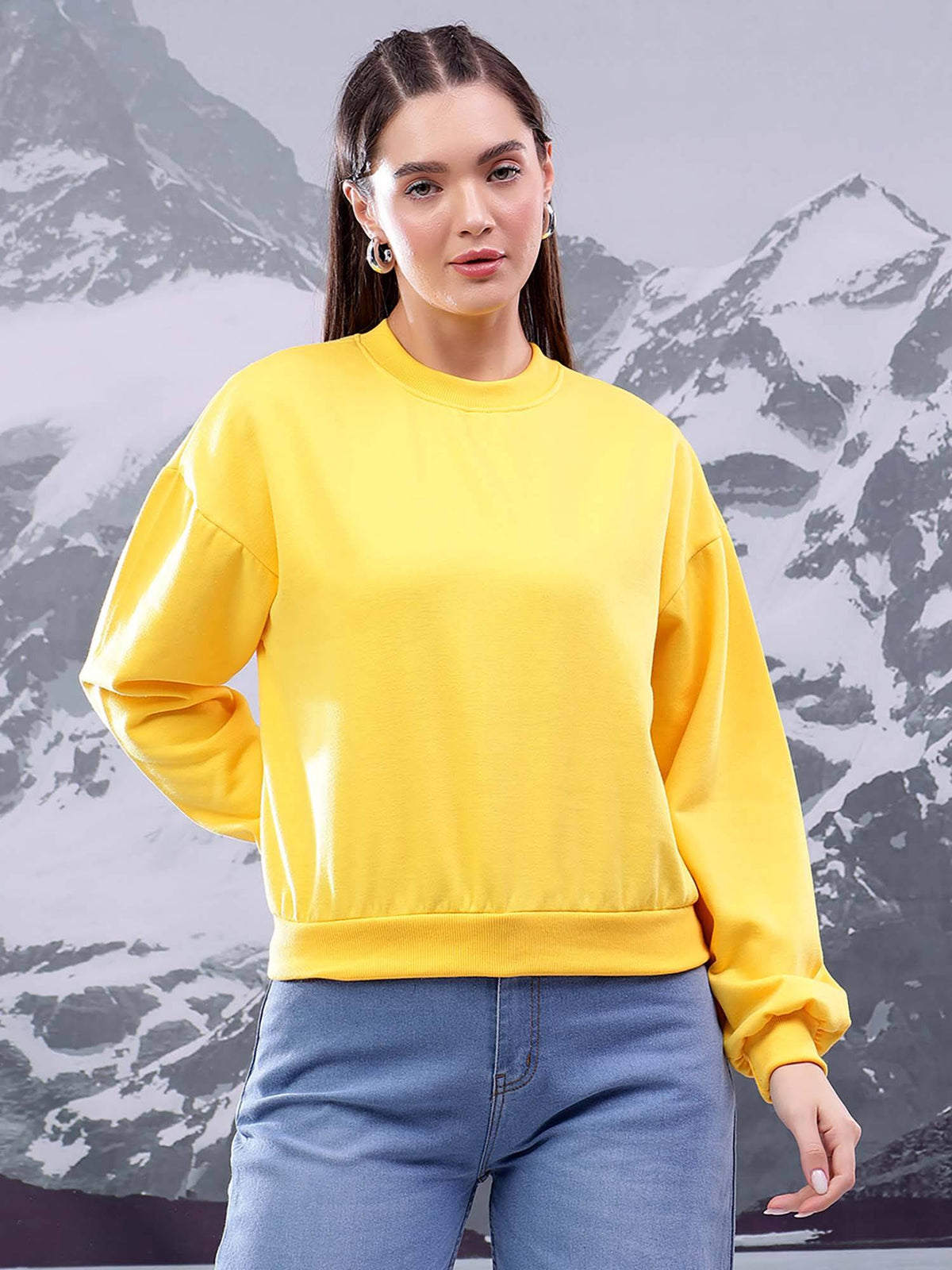 Women Fleece Solid Pattern with Classic Crew Neck Sweatshirt | SS90 - view 26