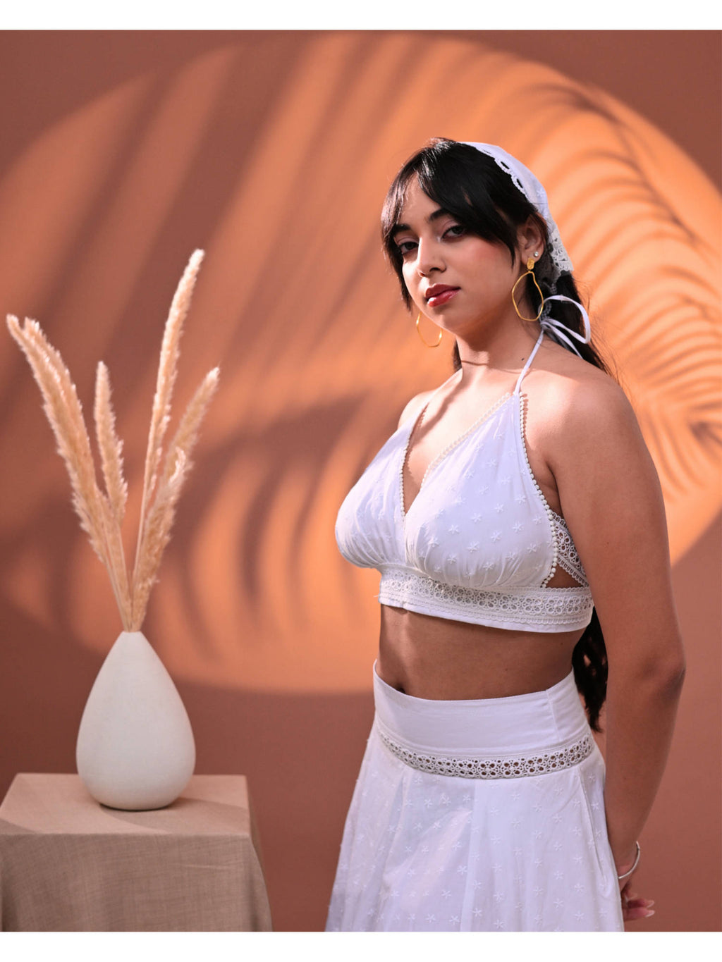 White Halter Neck Crop Top | CT61 - view 1