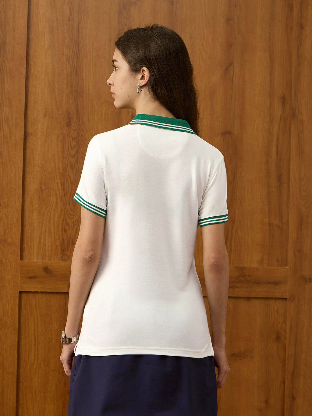 Women White Cotton Polo T-Shirt | PW43 - view 5