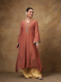Rust Crinkled Tissue A-Line Kurta | FY93 - view 1