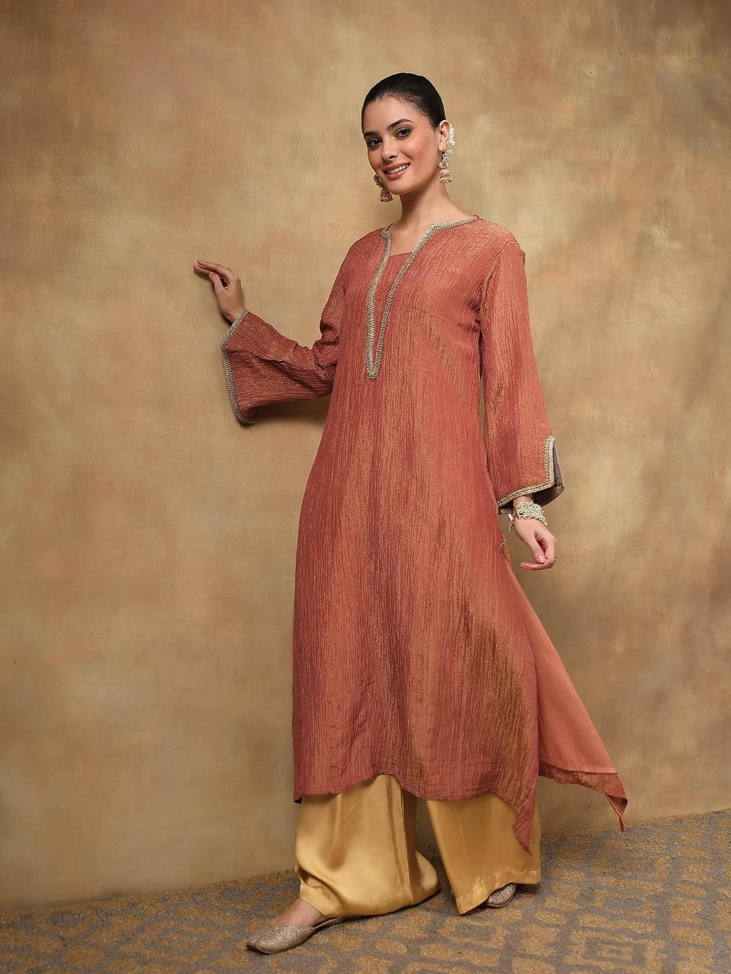 Rust Crinkled Tissue A-Line Kurta | FY93 - view 7