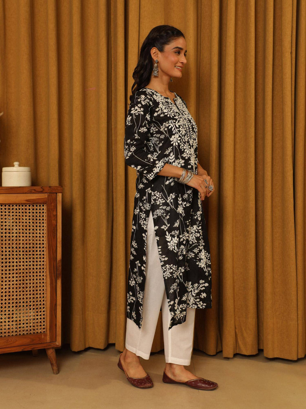 Chikankari Woven Printed Long Kurta | FY93 - view 34