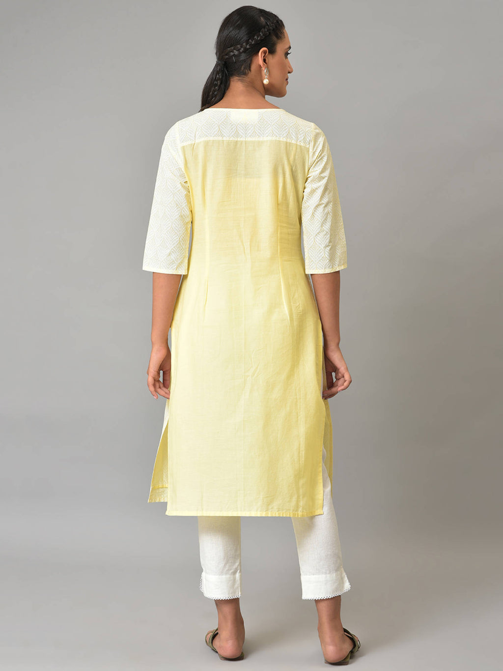 Yellow Printed Cotton Kurta | KDG - view 2
