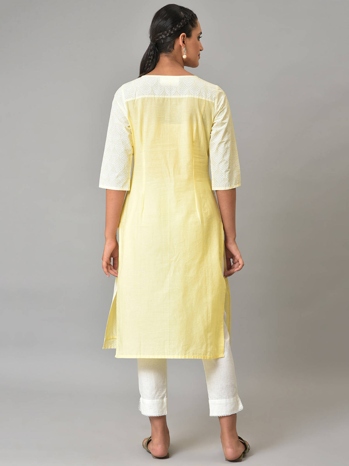 Yellow Printed Cotton Kurta | FY93 - view 2