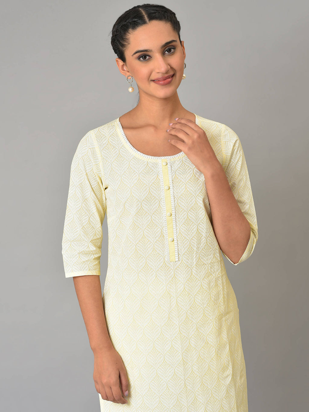 Yellow Printed Cotton Kurta | KDG - view 5