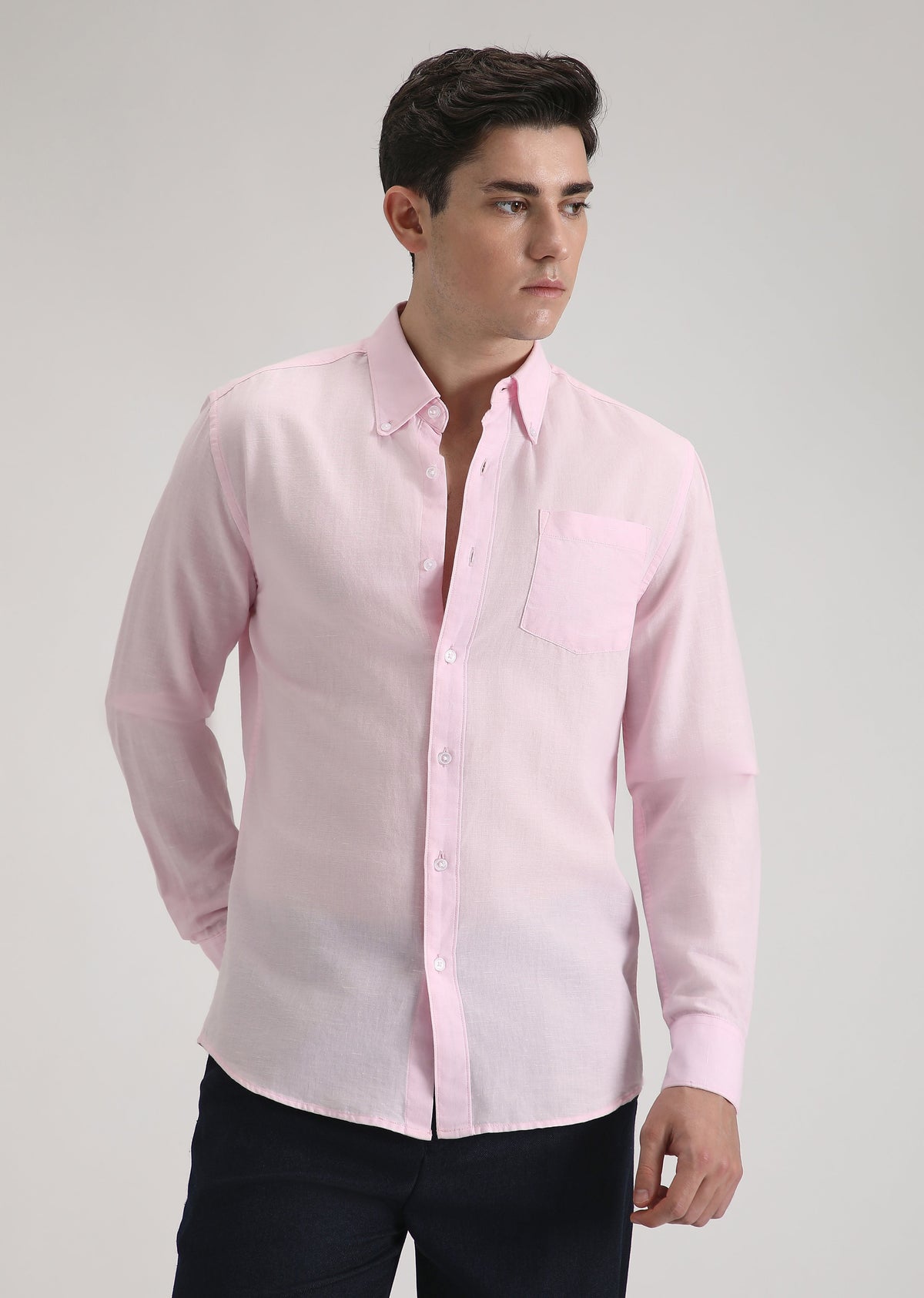 Pale Pink Cotton Linen Shirt