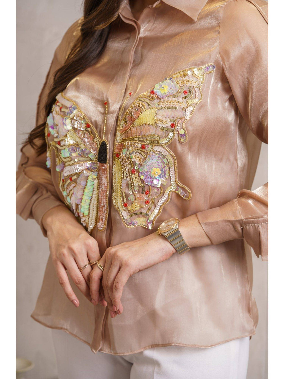 Lulu Lounge Gold Paper Organza Butterfly Embellished Shirt (Set of 2) | S67 - view 3