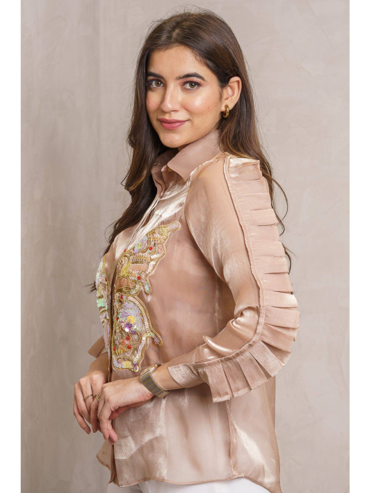Lulu Lounge Gold Paper Organza Butterfly Embellished Shirt (Set of 2) | S67 - view 4