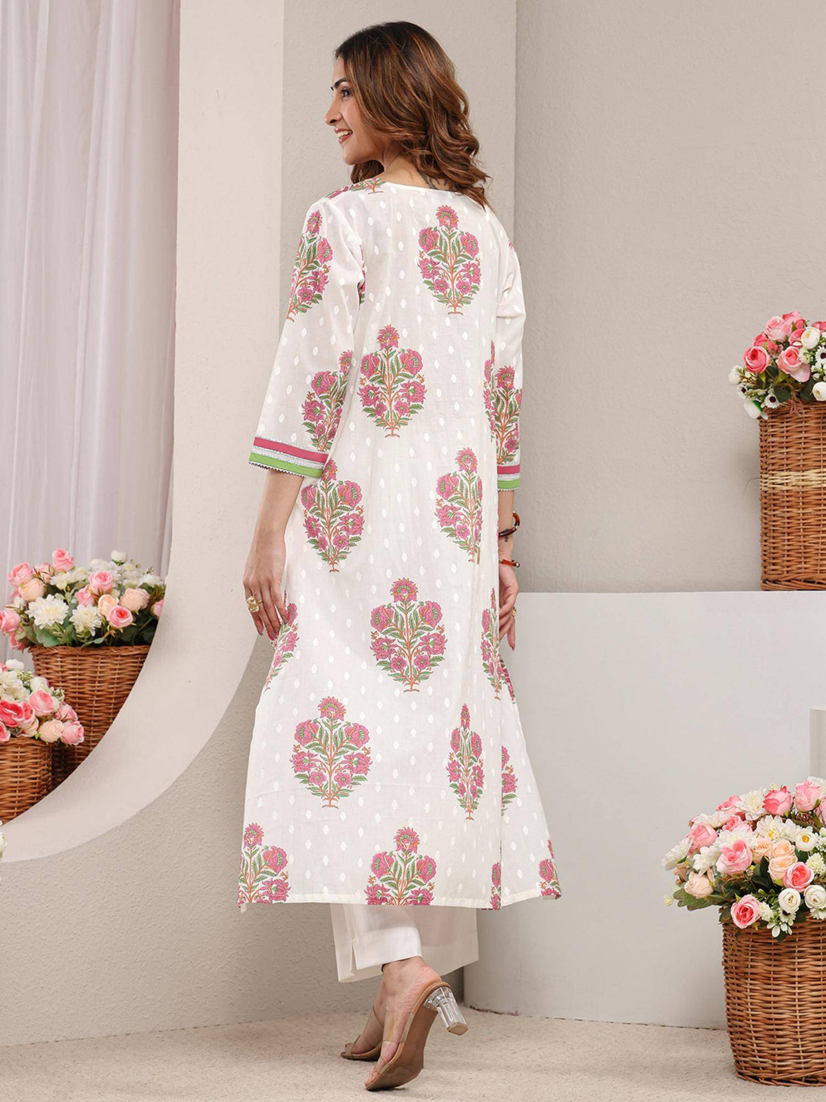 Blue Floral Printed Gotta Patti A-Line Kurta | KDG - view 11