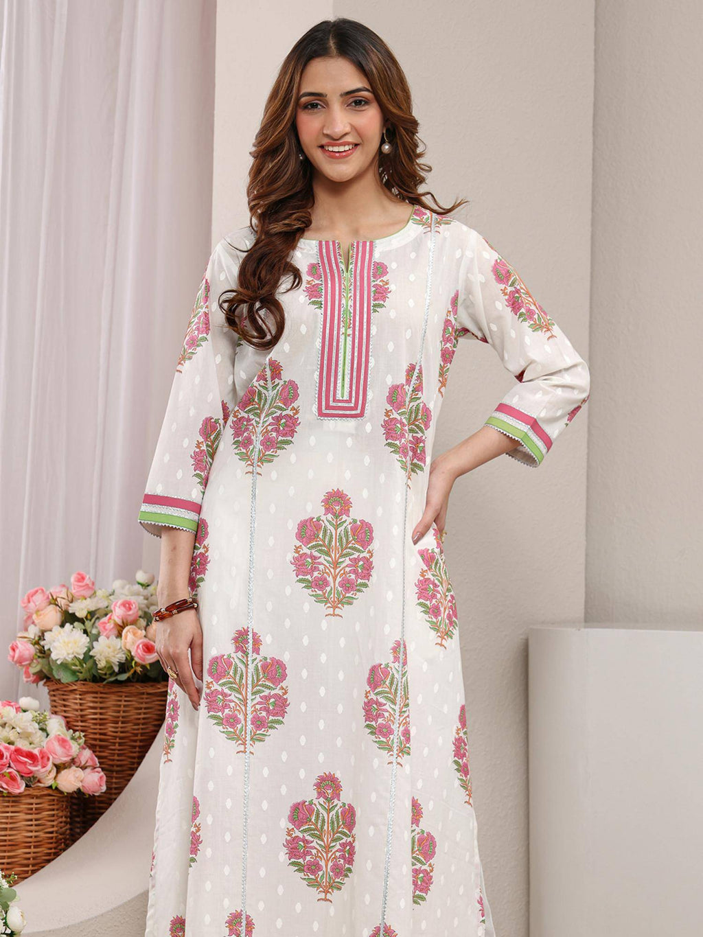 Blue Floral Printed Gotta Patti A-Line Kurta | FY93 - view 12